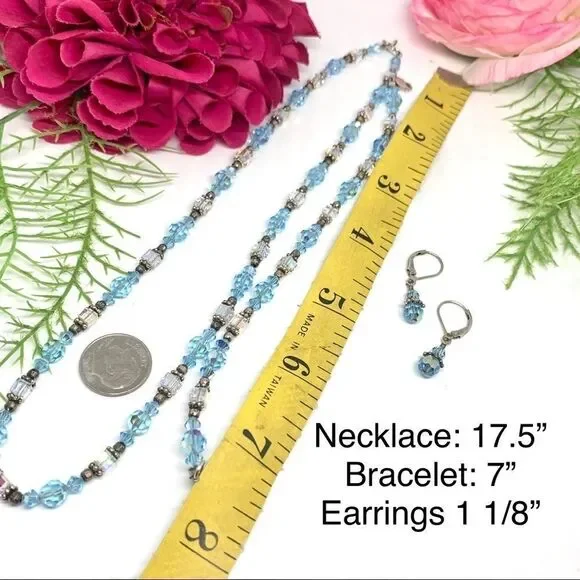 VINTAGE⚜️STERLING SILVER Austrian Crystal Necklace, Bracelet & Earrings Set - Picture 13 of 13